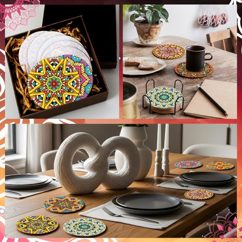 Reallnaive 8 Pcs Mandala Paint by Numbers Kit for Adults Wooden Coasters - style: Mandala