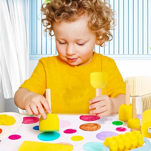 60 Pcs Round Paint Sponges Set, 5 Sizes Sponge Brushes for Painting - style: 60 Pcs Yellow