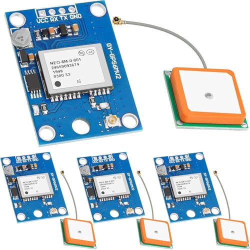 4 Pack GY-NEO6MV2 NEO-6M GPS Module - Flight Controller Module Board 3V-5V with Super Strong Ceramic Antenna Compatible with Ar duino ESP 32 Rasp Berry P i EEPROM APM 2.5 - color: Blue