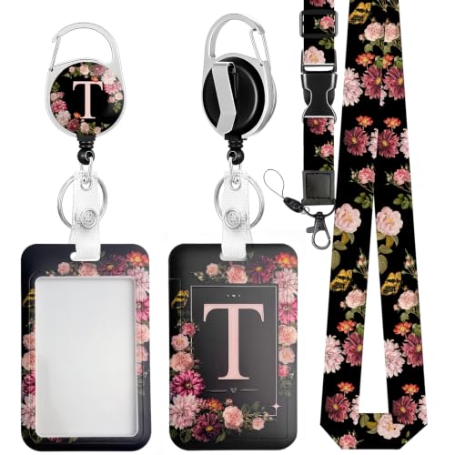 T Retractable ID Badge Holder Reel with Detachable Breakaway Lanyard for Nurse & Office - color: T