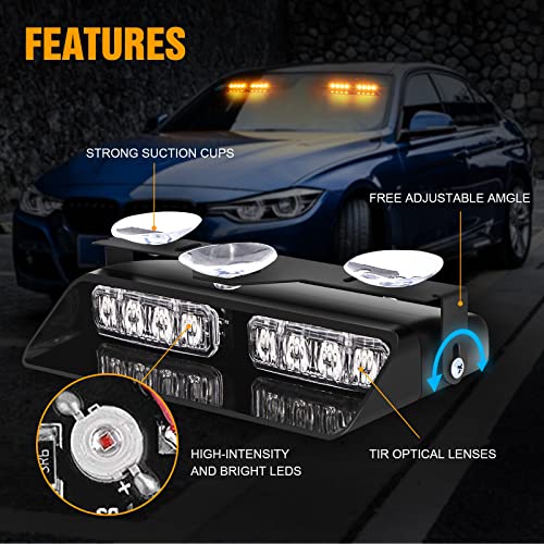 XRIDONSEN 2‑in‑1 Amber Interior Windshield Dash Strobe Warning Lights - color: Amber