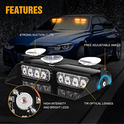 XRIDONSEN 2‑in‑1 Amber Interior Windshield Dash Strobe Warning Lights - color: Amber