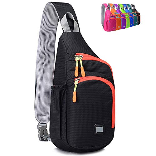 Peicees Small Sling Backpack Waterproof Unisex Shoulder Bag Chest Crossbody Daypack - color: Black, size: Medium
