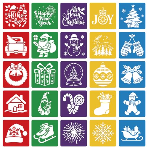 CUTHOLLOW 25 PCS Christmas Theme Painting Shape Stencils Sets - style: Christmas Theme
