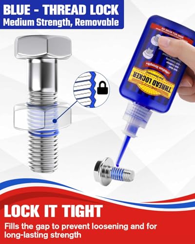Thread Lock Blue, Threadlocker Medium Strength, Thread Locker for Nuts, Bolts, Fasteners and Metals, Anaerobic Curing Screw Glue to Prevent Loosening (Blue (Removable))