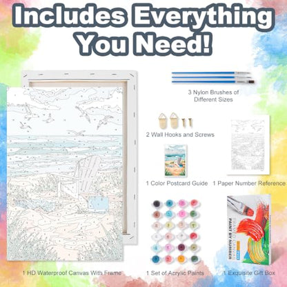 Kalonyth Beach Framed Paint by Numbers Kit for Adults Beginner 8x12 inch - color: Frame-OP-US06