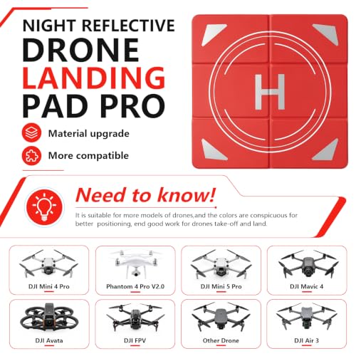 Night Reflective Drone Landing Pad, Foldable Quick-Fold Heavy-Duty Double-Sided Launch Pad (25 inch), Waterproof and Dirt-Resistant Portable, Drone Accessory - Yellow/Red - color: Yellow/Red-25inch