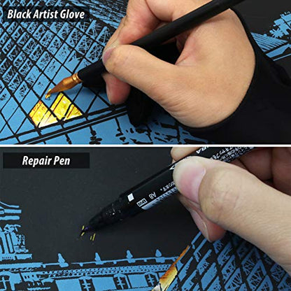 9-Pcs Scratch Art Tools with Artist Glove, Dual-Tip Pens for Adults & Teens