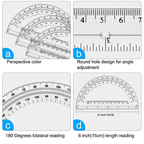 6 Sets Compass and Protractor Sets Student Basics Geometry Math Set Metal Compass and 6 Inch 180 Degree Protractors Geometry Graphing Drawing Tools For Office and School Supplies(clear) - color: Clear