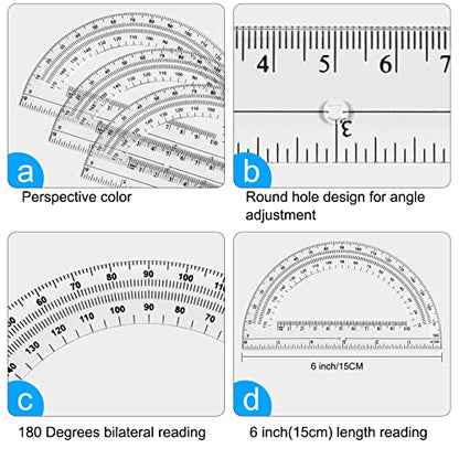 6 Sets Compass and Protractor Sets Student Basics Geometry Math Set Metal Compass and 6 Inch 180 Degree Protractors Geometry Graphing Drawing Tools For Office and School Supplies(clear) - color: Clear