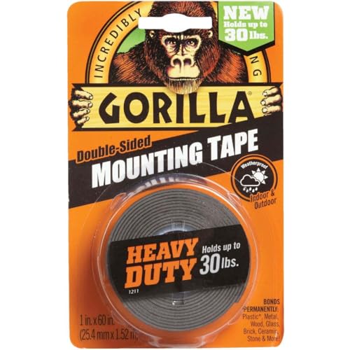 Gorilla - Heavy Duty Double Sided Mounting Tape; Weatherproof; 1" x 60"; Black; (Pack of 1) - style: 1 - Pack