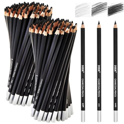 Geyoga 180 Pcs Professional Charcoal Pencils for Drawing Bulk