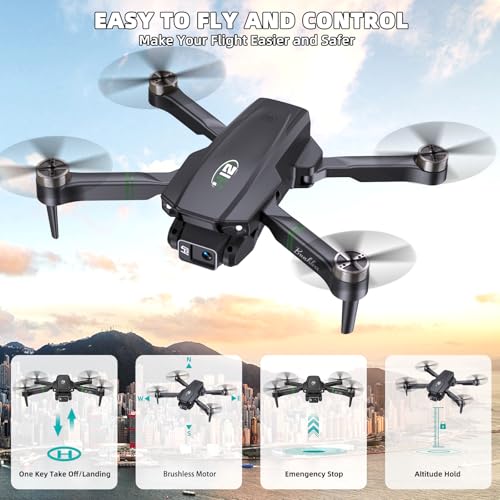 Drones with Camera for Adults 4K 1080P, Mini Drone with Camera, Altitude Hold, One Key Take Off/Landing, Headless Mode, 3D Flip, 3 Speed Mode, Foldable Remote Control Drone with 2 Batteries for Beginners