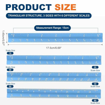 HARFINGTON 2 Pcs Architectural Scale Ruler, 7 Inch Standard Aluminum Alloy Architect Triangular Large Scale Laser-Etched Blueprint Drafting Ruler for Architects Engineers, Blue - color: Blue, size: 7 Inch