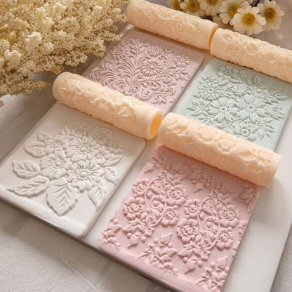 4Pcs Polymer Clay Texture Roller Work with Polymer Clay Cutters for DIY Earrings Jewelry Making Craft Supplies