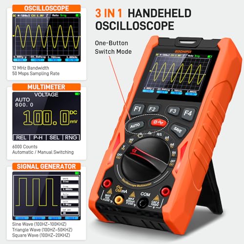 GOCHIFIX 3-in-1 Handheld Oscilloscope Multimeter, 12MHz 50MSa/s Lab - color: Orange & Black