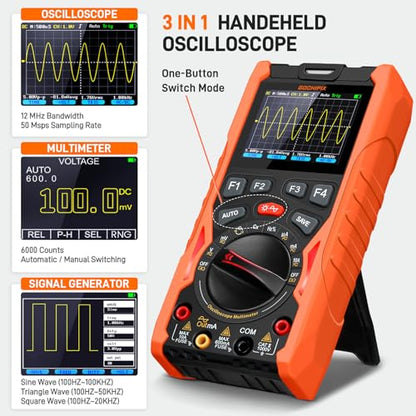 GOCHIFIX 3-in-1 Handheld Oscilloscope Multimeter, 12MHz 50MSa/s Lab - color: Orange & Black
