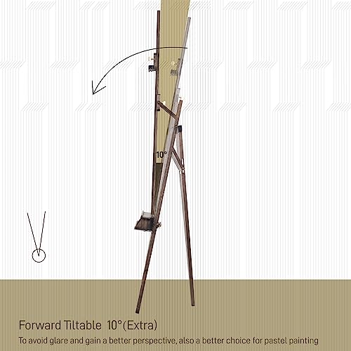 American Oak Inclinable Studio Art Easel, Hold Canvas up to 48”, Deluxe Wooden Large Adjustable A-Frame Lyre Style Floor Painting Easel Stand with Storage Tray, Grey Walnut Finish