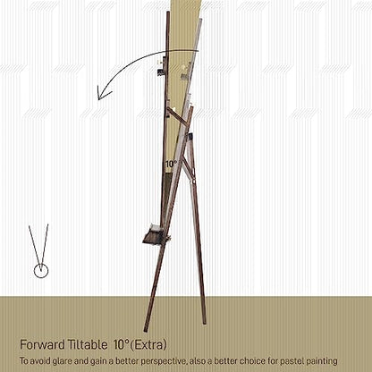 American Oak Inclinable Studio Art Easel, Hold Canvas up to 48”, Deluxe Wooden Large Adjustable A-Frame Lyre Style Floor Painting Easel Stand with Storage Tray, Grey Walnut Finish