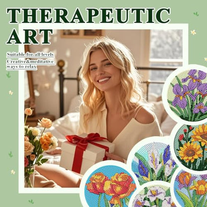 Leatrice 6 PCS Diamond Art Coasters Small Diamond Painting Kits for Adults - color: BB flower b