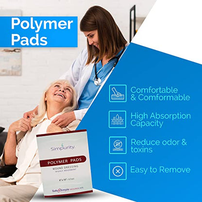 Simpurity Super Absorbent Polymer Wound Dressing - 8"x10" Individual Thick Pads - Dressing Supplies for Wounds - Bordered Polymer Dressing for Wound Care