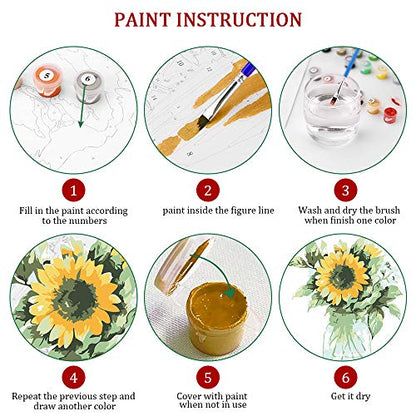 Ginkko Framed Paint by Numbers Kit for Adults 8X 12 inch, Vase Flowers - color: sunflower framed, size: 8x12 Inch