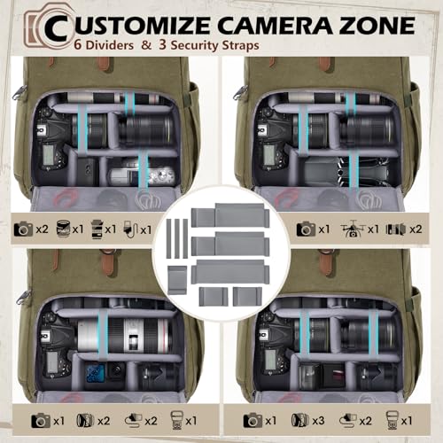 RAINSMORE Camera Backpack, DSLR SLR Mirrorless Camera Bag for Photographer - color: Army Green