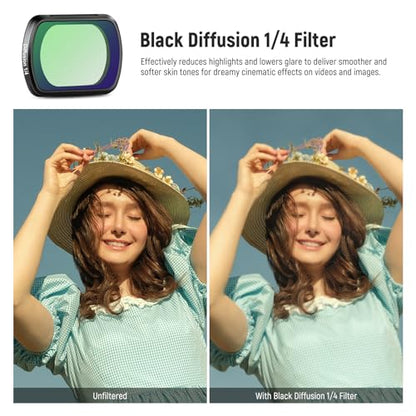 NEEWER Filter Set Compatible with DJI Osmo Pocket 3 / Pocket 4 / Xtra Muse, Magnetic ND (ND16 + ND64 + ND256) & Black Diffusion 1/4 Filter for Mist Cinematic Effect - style: 4 Pack ND+Black Diffusion 1/4