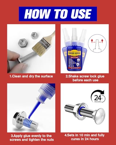 Thread Lock Blue, Threadlocker Medium Strength, Thread Locker for Nuts, Bolts, Fasteners and Metals, Anaerobic Curing Screw Glue to Prevent Loosening (Blue (Removable))