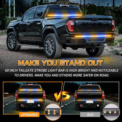 XRIDONSEN 60 inch Tailgate Strobe Lights Strip Amber Blue Emergency Lights - color: Amber/Blue