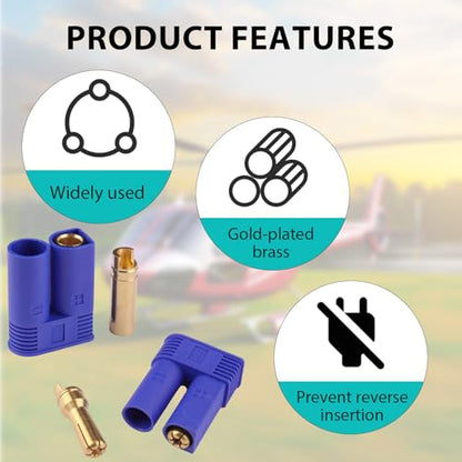 EC5 Battery Connector Plugs, 5.0mm Gold Banana Plug Bullet Connectors