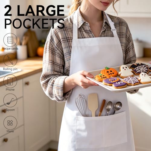 White Apron for Women and Men, Adjustable Chef Cooking Aprons - color: White 2