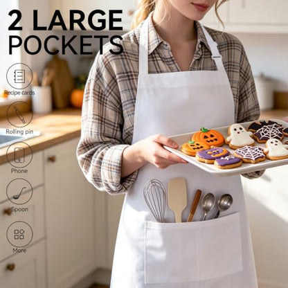 White Apron for Women and Men, Adjustable Chef Cooking Aprons - color: White 2