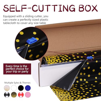 Kesfey Black with Gold Dot Plastic Tablecloth Rolls 54 inch X 120ft - color: White Golden Dot