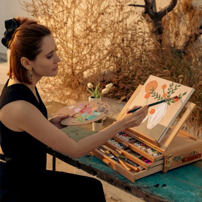 MEEDEN Large Artist Tabletop Sketchbox Easel: Adjustable Storage Box Easel - color: Natural