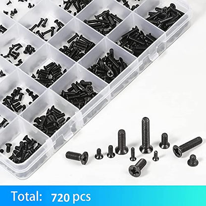 720pcs Laptop Notebook Screws Set,Replacement Computer Screws Kit,M1.4,M1.7,M2,M2.5,M3 countersunk Flat Head Phillips Mini Screw Set for Electronic Repair. - color: 720pcs
