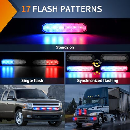 Nilight 6LED Emergency Strobe Lights 4PCS Ultra Slim Surface Mount Hazard Caution Light bar 12-24V Sync Feature Warning Flashing Light kit for Truck Car Vehicle ATV SUV UTV Red and Blue - color: Red and Blue