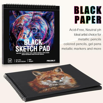 Black Paper Sketchbook 8 × 8 in, 30 Sheets, 160gsm Spiral Bound Drawing Pad - size: 8×8 Inch (1 pack)