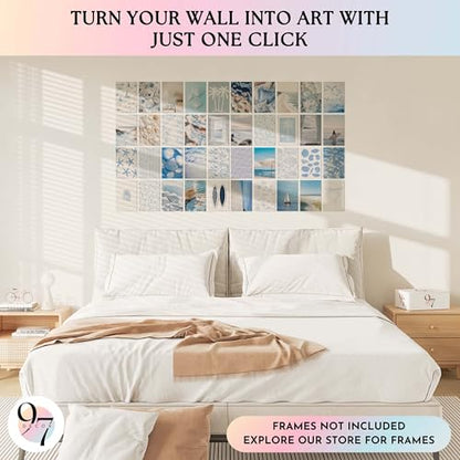 97 Decor Coastal Wall Art, 40Pcs 4x6 Ocean Posters and Beach Prints - color: Blue White