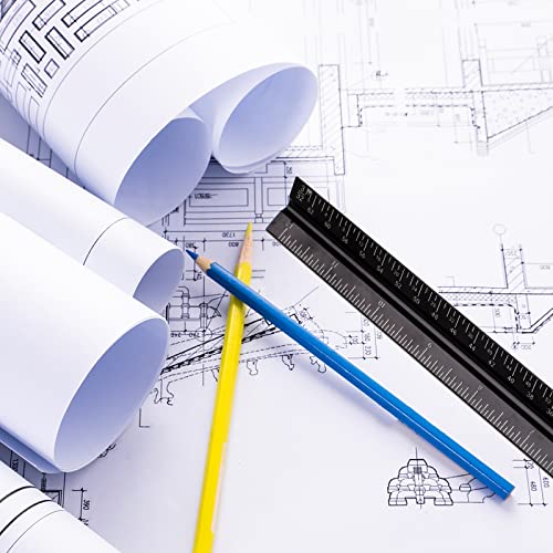 12" Architectural Scale Ruler, Aluminum Scale, Triangular Ruler, Scale Ruler for Blueprint Imperial Measurements for Architects Engineering Artists, Draftsman Drawing, Laser-Etched Markings.(Black) - color: black