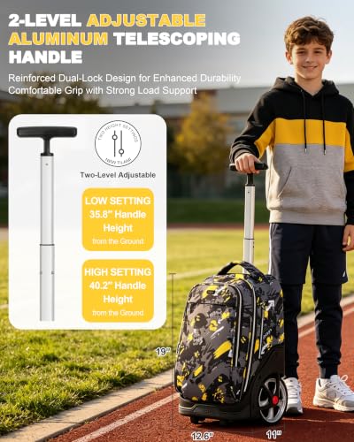 NEW TILAMI 19 Inch Rolling Backpack for School Stair-Climbing Big Wheel - color: Yellow Doodle