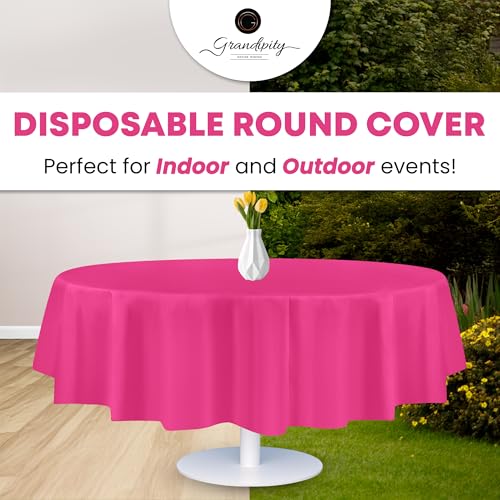 Grandipity Plastic Table Cloth Disposable 12 Pack 84" Round Hot Pink - color: Hot Pink, size: 84in. Round