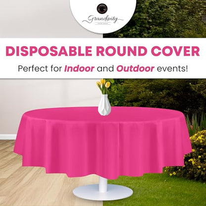 Grandipity Plastic Table Cloth Disposable 12 Pack 84" Round Hot Pink - color: Hot Pink, size: 84in. Round