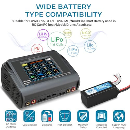Dual LiPo Charger Touch Screen Battery Charger Discharger AC200W DC400W 12A