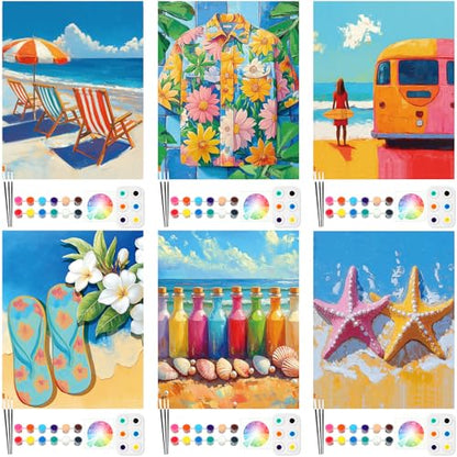 Dinifee 6 Pack Pre Drawn Canvas 8x10 Paint Kit for Adults, Summer Hawaii - style: Summer Hawaii