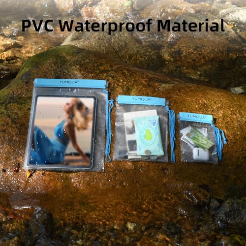 YUMQUA Waterproof Pouch Dry Bags Document Map Holder for Water Sport 3PACK - color: Blue