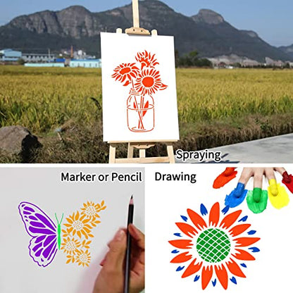 6 Inch Sunflower Stencils Reusable Flower Stencils for Painting on Wood, 25 Pieces Floral Stencil DIY Craft Template for Painting on Furniture, Canvas, Wall, Home Decor(Sunflower) - style: Sunflower