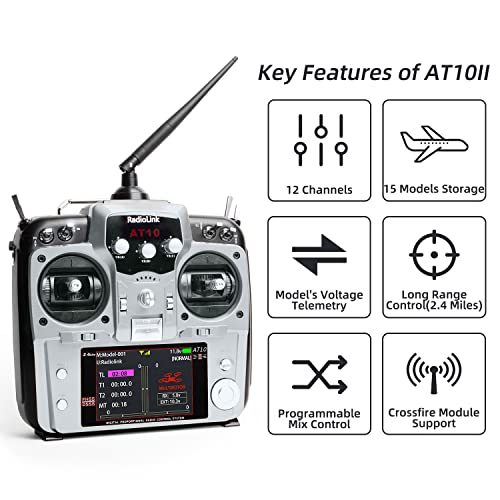 Radiolink AT10II 12CH 2.4G RC Transmitter and Receiver R12DS Grey - color: Grey