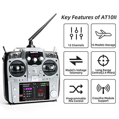 Radiolink AT10II 12CH 2.4G RC Transmitter and Receiver R12DS Grey - color: Grey