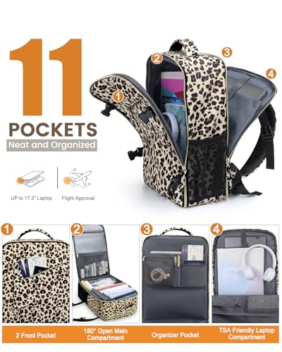 Capolo Travel Laptop Backpack Women Carry On Backpack Weekender Travel Bag - color: Leopard, size: Large